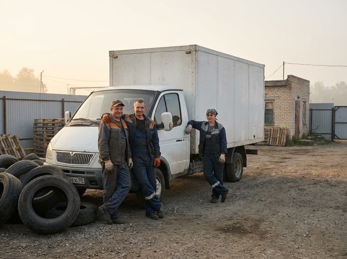 The founding crew beside the first box truck